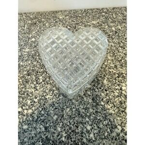 Unbranded Vintage Heart Trinket Box OS Clear Glass Waffle Cut Jewelry Dish